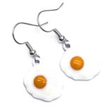 Fried Eggs Earrings, Yellow and White Enamel Charm Beads on Nickel Free Hooks : 36mm long, Funny Gift for Women, Egg Lover Jewellery