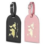 flintronic 2 Pcs Luggage Tags, Leather Baggage Labels, Suitcase ID Tag Set, Handbag Tag Labels Travel Accessories for Married Men Women Couples Wedding Travel Gift