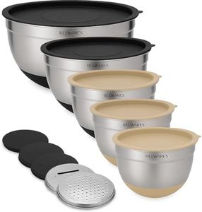 Belwares Mixing Bowls with Lids Set of 5 - Nesting Bowls with Airtight Lids and Graters - Stainless Steel Non-Slip Mixing Bowl for Baking, Food Storage and Prepping (Khaki)