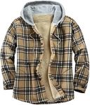 Flygo Flannel Shirt Jacket Men Fleece Hoodie Sherpa Lined Plaid Button Down Fall Winter Jackets with Hood (Khaki-M)