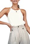 LouKeith Womens Tops Sleeveless Halter Racerback Summer Basic Tee Shirts Cami Tank Tops Beach Blouses, Cream, Large