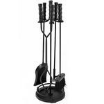 AMAGABELI GARDEN & HOME 5 Pieces Fireplace Tools Sets Wrought Iron Indoor Fireplace Set with Poker Tongs Broom Shovel Stand Fire Tools Outdoor Fire Place Fire Pit Hearth Accessories Sets Black