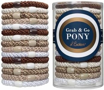 Brown, White, Gold Hair Ties for Thick Hair, Grab & Go Pony Tube, 15 Pack, Light Gold Metallic Pack, Thick No-Crease Bands with Strong Hold, Damage-Free Design, Soft Shimmer Neutrals | L. Erickson