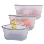 BELLE VOUS Reusable Silicone Food Storage Bags (3 Pack) - 750ml/25oz Leakproof BPA-Free Stand-Up Zip Containers - Freezer, Dishwasher & Microwave Safe