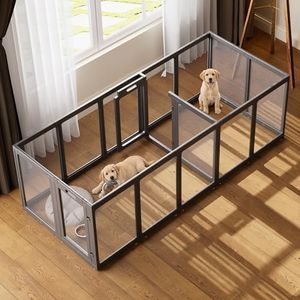 ClimbHope Clear Acrylic Dog Playpen Indoor, Puppy Cat Small Pet Play Pen, Pet Cat Playpen for Rabbits, Dog Fence Crate Kennel Whelping Cage (35", Black, 16 Panel)