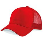 Plain Trucker Cap Mesh Back Baseball Cap Snapback - Red