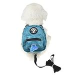 FLAdorepet Dog Backpack Harness with Leash, Dog Poop Bag Dispenser, Pet Self Carrier Adjustable Travel Hiking Walking Harness Backpack for Small Medium Dogs (S(Bust 12.5-15.7inch), Blue)