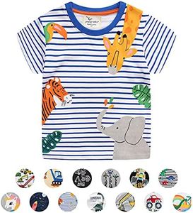 Camiseta para Niños Pequeños,Verano Muchachos Chicas Algodón Linda Dibujos Animados Animal Modelo Corto Manga Tops (F Azul Raya, 6-7 años)