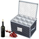 VERONLY Wine Glass Storage Box with 12 Dividers, Stemware Protector Carrier, Glassware Case Container for Wine Glasses, Fragile Crystal Dinnerware Moving, Kitchen Party Travelling Camping (Grey)