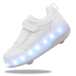 Yogeeft Roller Shoes for Girls Light-Up Roller Skate Shoes with Rechargeable and Retractable 2 Wheels Shoes for Kids Birthday Party A-White Size 38