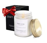 Craft and Kin Candles | White Tea & Lily Scented Candle, Luxury Candles, 8oz 45 Hour Burn, Mens Candles for Home, Soy Candles Scented, Wood Wicked Candles, Relaxing Aromatic Candles for Home Scented