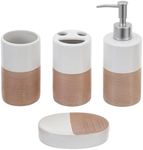 (White) - Deluxe 4 Piece White & Beige Ceramic Bathroom Set w/Soap Dispenser, Toothbrush Holder, Tumbler & Soap Dish