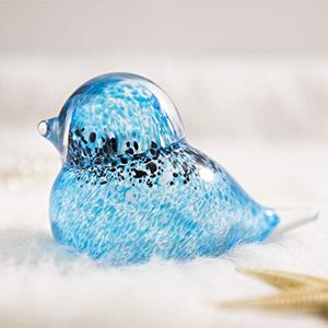 QF Handmade Blown Glass Art Blue Birds Animal Figurine Sculpture Status Home Decor Crystal Paperweight