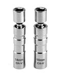 QWORK® 2Pcs Thin Wall Spark Plug Socket, 3/8 Inch 12-Point Universal Joint Magnetic Swivel Spark Plug Socket Spark Plug Removal Tool (14mm & 16mm)