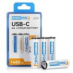 Henreepow Rechargeable AA Batteries, USB Lithium Double A Battery, 1.5H USB C Fast Charging 1.5V Constant Voltage 1200 Cycle Long Lasting Power Batteries (4 Pack)