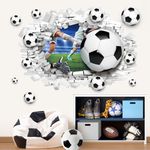 decalmile Large 3D Football Wall Decals Soccer Sport Football Player Wall Stickers Boys Bedroom Playroom Classroom Wall Decor