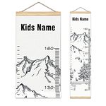 Personalized Kids Name Growth Chart Ruler for Wall Wood Frame Height Measure Chart 13.4x56 in Linen Hanging Height Growth Chart Winter Mountain Kids Room Decor