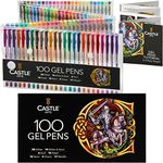 Castle Art Supplies 100 Gel Pens for Adult Coloring Set | Premium Boxed | Drawing, Scrapbooks, Journals | Amazing Colors, Effects – Swirl, Glitter, Neon, Pastel, Metallic - with Smooth, Fine Tips