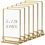 Boxalls Gold Border Acrylic Sign Holder, 5 x7 Acrylic Picture Frames Clear Double Sided Holder for Restaurant, Wedding Table Menu Recipe Cards Photo Display 6 Pack