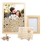 Aytai Wedding Guest Book Alternative, Wooden Picture Frame Drop Top Frame Guest Book with 80 Blank Hearts, Wooden Frame for Anniversary Baby Shower Home Rustic Wedding Decorations, Display Easel