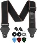 ROTOPATA Acoustic Guitar Strap, PU Leather Ends Guitar Accessories with 2 Buttons 2 Locks 3 Guitar Picks for Bass Electric Ukulele (Black)