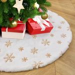 Christmas Tree Skirt Gold 36 inches Large White Faux Fur Tree Skirt Sequin Snowflakes Plush Tree Skirt for Xmas Christmas Tree Decorations Indoor and Outdoor