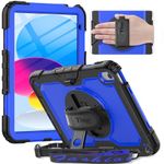 Timecity Case for iPad 10th Generation 2024/2022,Shockproof Drop Protection Case with Screen Protector 360 Rotate Kickstand Hand/Shoulder Strap Pen Holder for iPad 10th Gen 10.9 Inch -Dark Blue