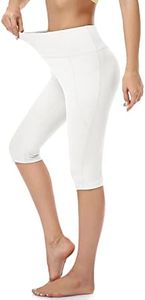 RIMLESS 7 Women's Leggings with Pockets High Waist Cotton Yoga Pants Workout Running Athletic Capris, White, Medium