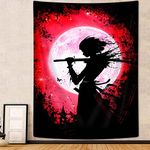 JAWO Cool Anime Tapestry, Japanese Samurai Black Red Aesthetic Tapestry for Men, Boys Bedroom Living Room Dorm Wall Decor 40x60 Inches