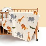 Haus and Kinder 100% Cotton Knitted Blanket for New Born Baby | Baby All Season AC Blankets| Quilt Wrapper for New Born Boy & Girl | Size 80 cm x 100 cm, 0 to 24 Months | Jungle Party