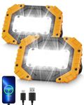 Jovrun 30W Rechargeable Work Lights, COB Floodlight Super Bright with 4 Modes, USB Battery Security Light, Portable & Waterproof Outdoor Camping Lights, Yard, Garage, Batteries Included Yellow 2 Pack