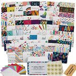 Dessie 100 Unique Thank You Cards Bulk - Blank Note Cards with 100 Different, Colorful, Designs – No repetition. Colorful Envelopes, Gold Seals, Sturdy Storage Box.