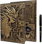 Haxtec Copper Dragon DND Notebook 3D Embossed Leather D&D Campaign Journal Notebook W/Pen, Fantasy Journal for TTRPG Dungeons and Dragons GM & Player Gifts A5 Antique Bronze