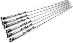 AMDROZ 6 PCS Flat SS Skewers for Grilling 19.6 inch Stainless Steel Grilling Skewers for Kabobs Shish Kabob Sticks Wide Reusable Grilling Skewers Set for Meat Shrimp Chicken Sausage Vegetable