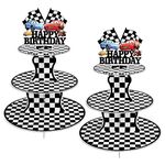 BACUTHY 2 Pack Race Car Cupcake Stands Birthday Party Supplies, Two Fast Cars Decorations Truck Theme Favors - 3 Tier Cardboard Cup Cake Holder Tower