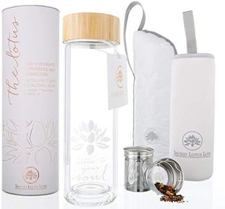 Sacred Lotus Love Double-Walled Glass Tea Tumbler with Infuser and Strainer - Perfect for Loose Leaf Tea, Cold or Hot Water Bottle, Fruit Drinks - Comes with Travel Sleeve and Cozy