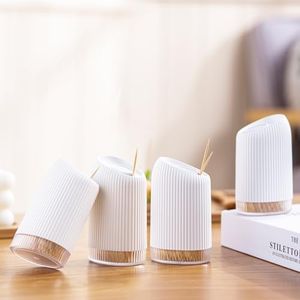 metgoods 4 Pack 1120 Count Premium Toothpicks in Reusable Toothpick Holder Dispenser, Sturdy Smooth Health Toothpicks for Party, Bar, Olive, Barbecue, Fruit and Teeth Cleaning (4)
