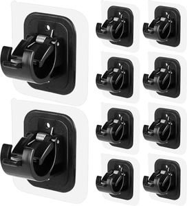 ELMVIA QARB No Drill Curtain Rod Brackets No Drilling Self Adhesive Curtain Rod Holder Hooks Nail Free Adjustable Curtain Rod Hooks Curtain Hangers (2PCS Black)