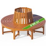 CASARIA® 190cm Circular Tree Bench with Backrest | Weatherproof FSC®-Certified Pre-Oiled Eucalyptus Wood | Round Wooden Garden Seating | Decorative Outdoor Lawn Furniture | Brown