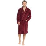 Strong Souls Mens Luxury Fleece Dressing Gown Rope Trim Burgundy Large