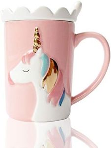 Cute Mugs Ceramic Unicorn Mug Funny Coffee Mug Personalized Unique Milk Tea Cups with Lace Lid and Spoon for Kids, Women,Girls (Pink)