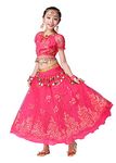 Bollywood indian girl folk bharatanatyam belly dance blue/pink top skirt 2-piece child costume dress (Pink, 5-8 US/CA Kids)