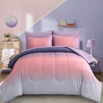 Dinjoy Girls Comforter Set Twin Size Colorful Rainbow Ombre Pink Purple Light Blue Bedding Set Gradient 6 Pieces Bed in A Bag for Kids Teen Women(1 Comforter, 1 Flat Sheet, 1 Fitted Sheet)