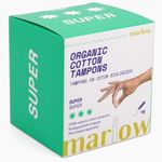 Marlow 100% Organic Cotton Easy Glide Tampons with Compact Applicator | Biodegradable Wrapping, Plant Based Applicator | 18 count, Fragrance Free, Chlorine Free, Toxin Free | Super Tampon