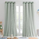 PONY DANCE Blackout Curtains - Nursery Stars Cutout Decor for Bedroom Aesthetic Window Treatment Double Layer Drapes Sheer Overlay, W 52 x L 84 Inches, Sage Green, 2 Panels