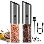 USB Rechargeable Salt and Pepper Grinder, Automatic Electric Salt Pepper Mill Set Pepper Mill Salt Grinder Spices Shaker Adjustable Coarseness One-Handed Operation Pack of 2