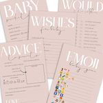The Little Party Company Baby Shower Games - Blush Pink Theme Game Bundle Pack 10 Players - 5 Games in 1 pack - Baby Shower Games- Pink Minimal Design (BlushPinkBS5in1)…