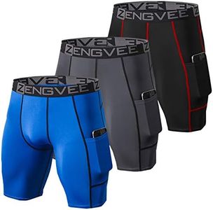 ZENGVEE Lot de 3 Shorts de Compression pour Hommes Short de Course à Pied Cool Dry avec Poches latérales pour la Course, l'entraînement, l'entraînement, la Gym(1011-Black Gray Blue-XL)