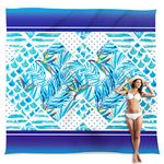 Sunlit 10'x9' Extra Large Sand Proof Beach Blanket Sand Proof Mat with Corner Pockets and Mesh Bag for Beach Party, Travel, Camping and Outdoor Music Festival, Sky Blue Tropical Flowers