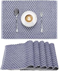 JEMIDI Set de Table Lavable Original - Lot 6 Sets de Table Tissu Coton Naturel Rigide 48 x 33 cm Lavable en Machine - Napperon Rectangulaire Exterieur Interieur pour Mariage Noel